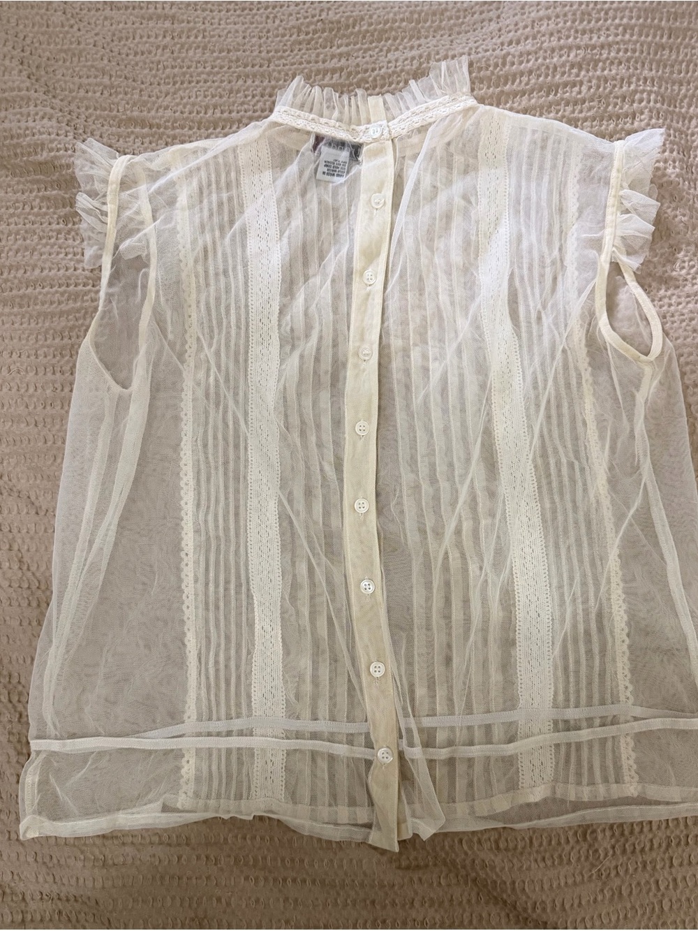 Trend Setter Diva Boutique White Sheer Ruffle Mock-Neck Blouse - Picture 4 of 6